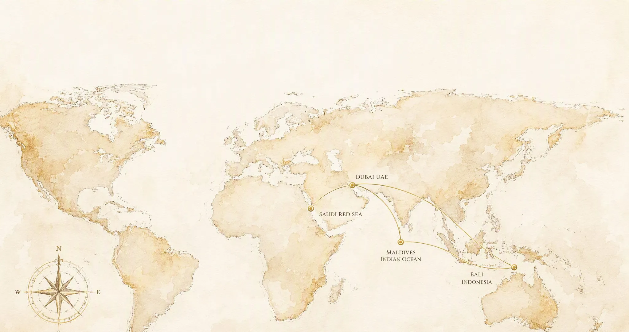 World map — 50 beach destinations